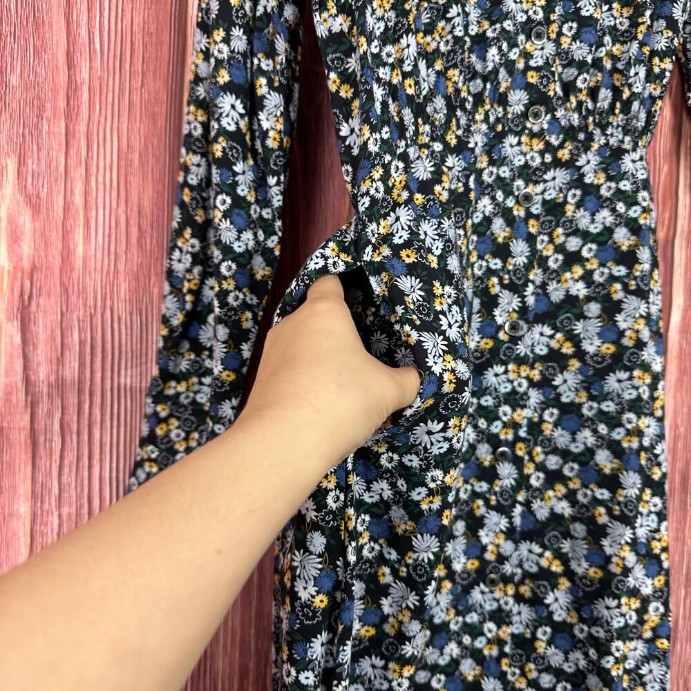 Uniqlo Floral Printed V-Neck Long Sleeve Flare Dress Womens Size Small S - Picture 5 of 9